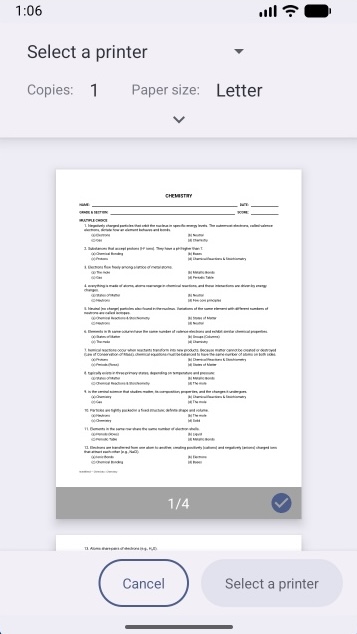 Print preview with printer selection