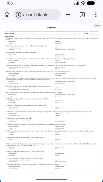 Printable exam shown in the browser