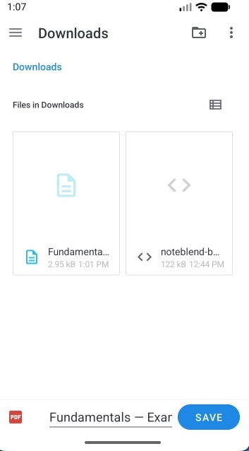 Downloaded exam file in the Downloads list