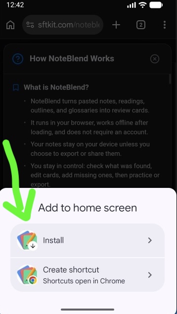 Install option in the Add to home screen dialog