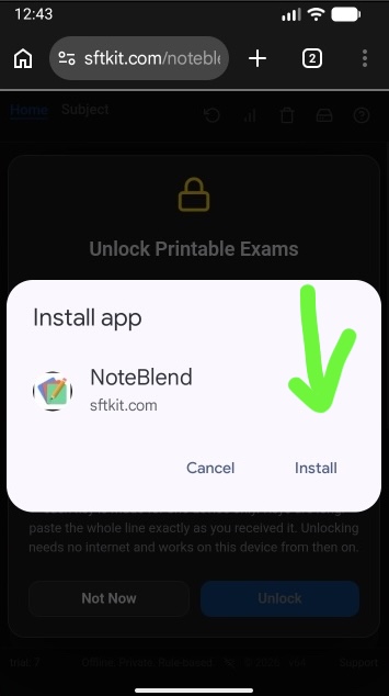 Install app confirmation popup