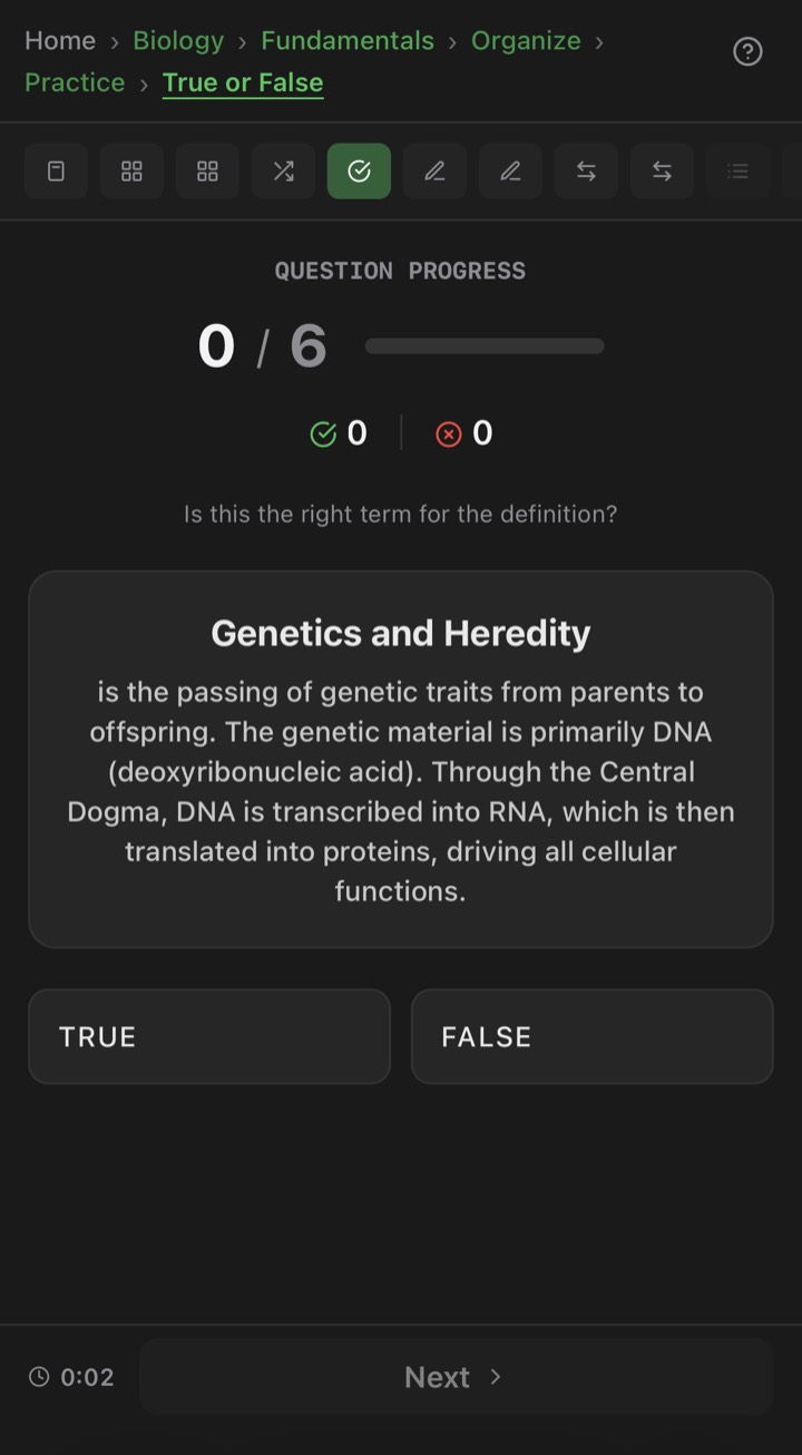 True or False practice mode