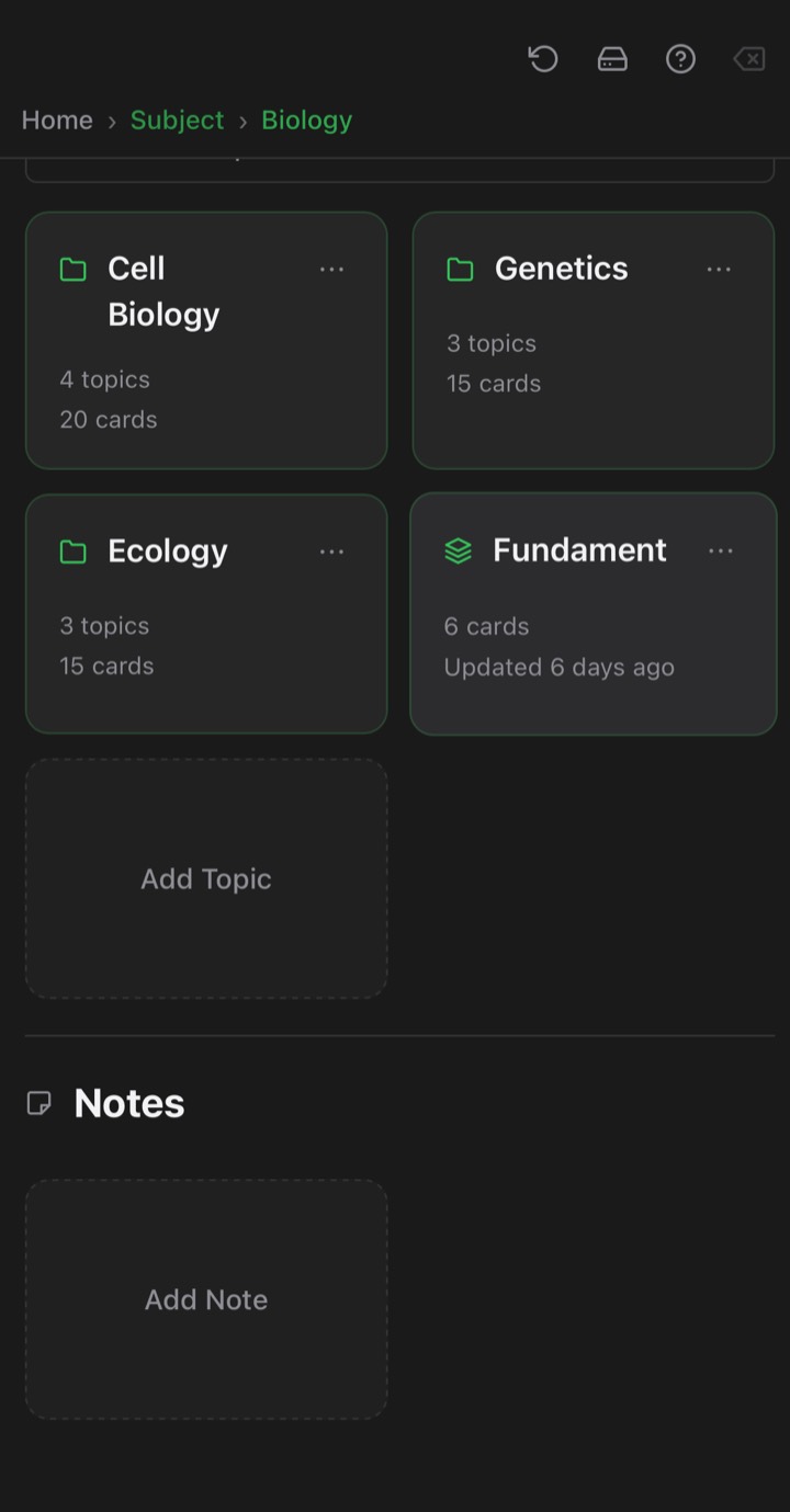 Notes section on the Topic page