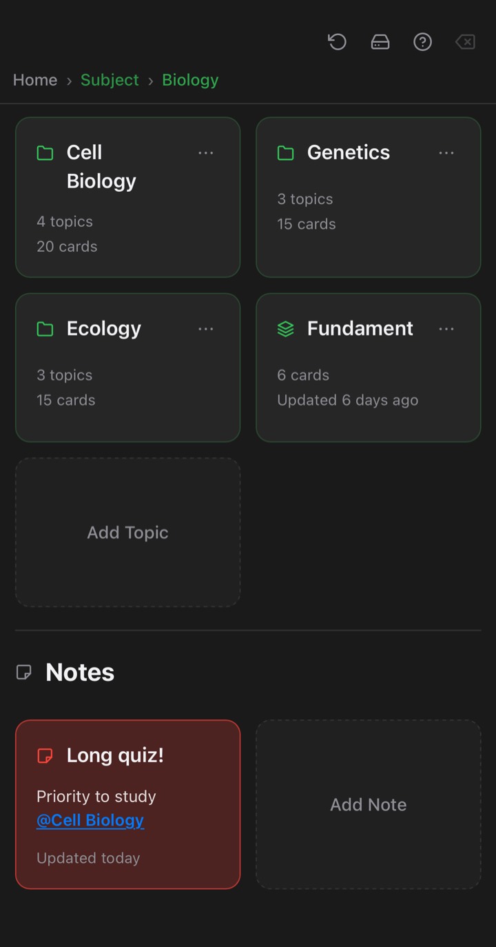 Saved note displayed on the Topic page