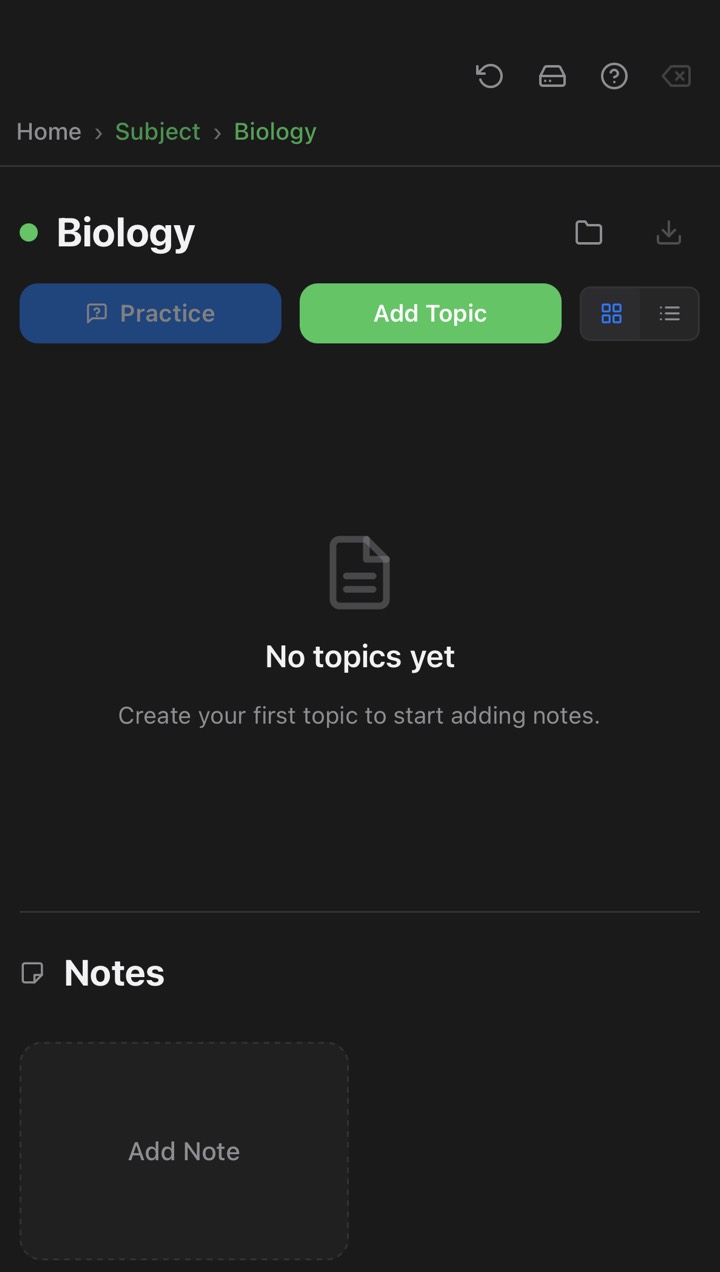 Subject page with the Add Topic button