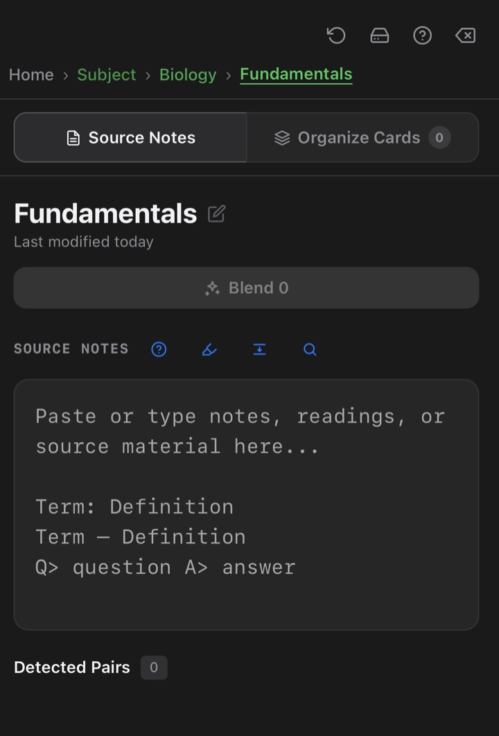 Source Notes area of a topic
