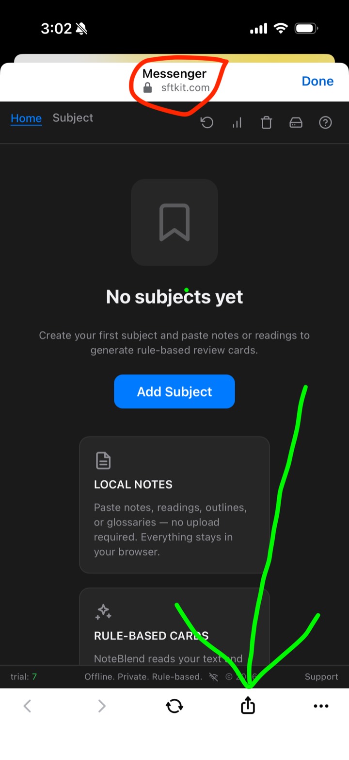Share icon inside the Messenger browser