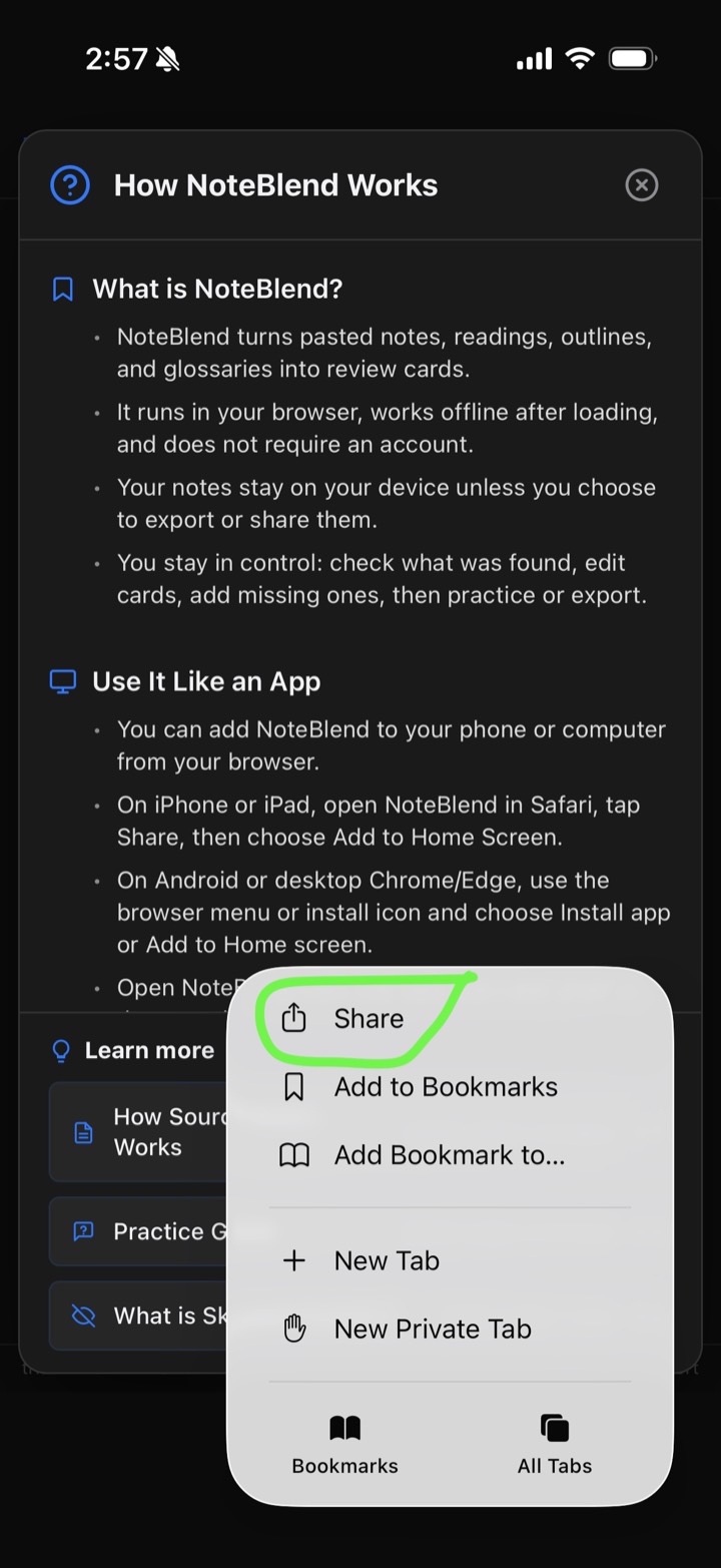 Share option in the Safari menu