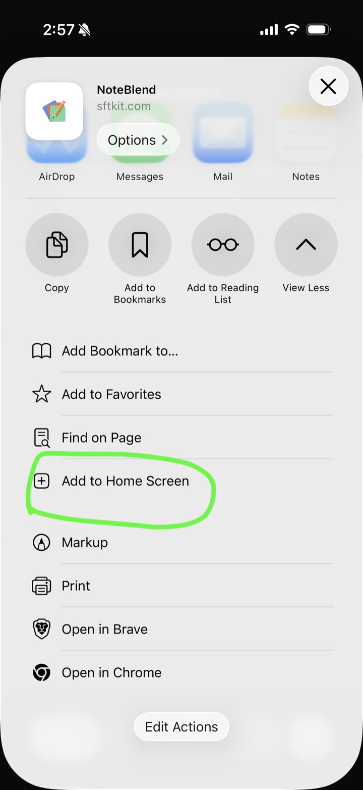 Add to Home Screen in the share sheet